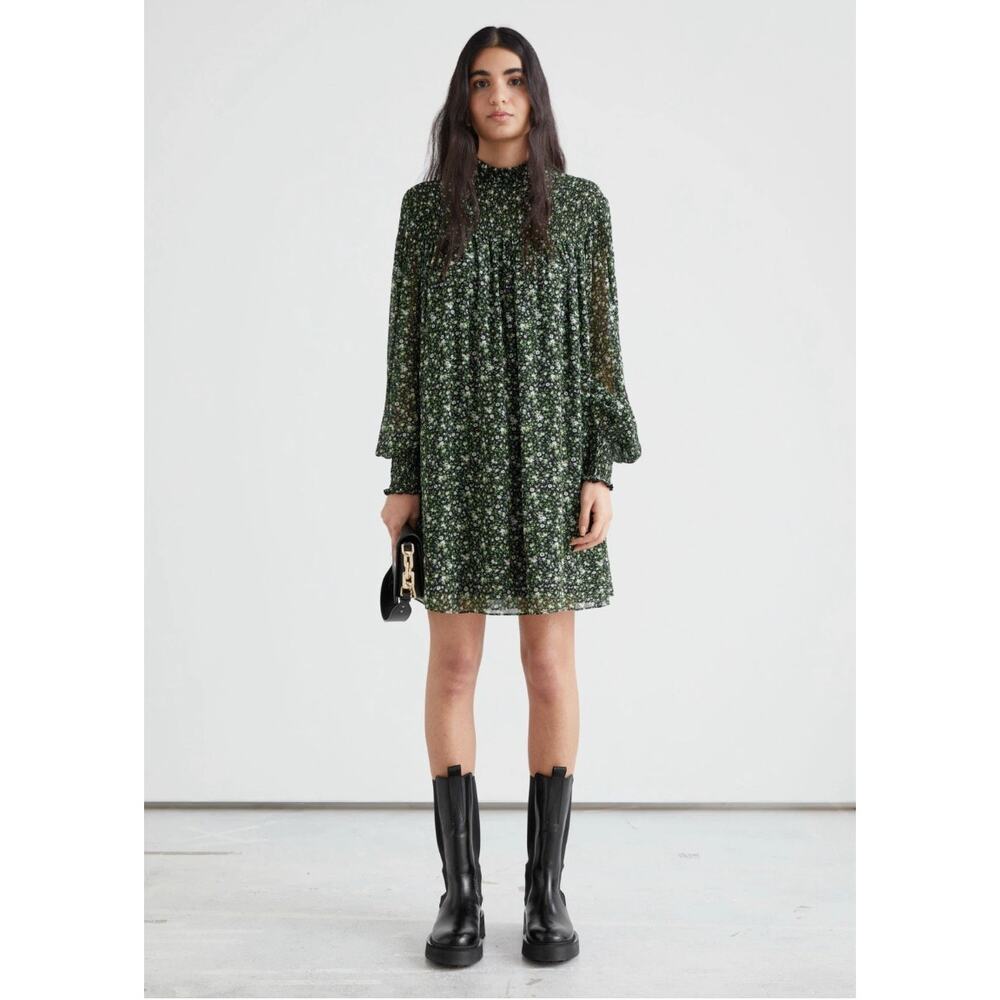 Reformation Brandi Mock Neck Mini Dress S in Coriander Green Floral - Picture 1 of 13